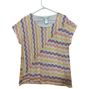 Alfred Dunner Women's Knit Top Chevron Pattern Orange Purple Yellow White Size L